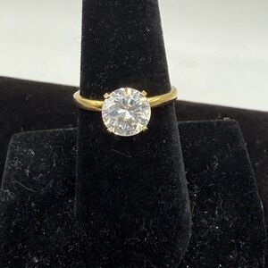 Vintage Signed LIND 14K HGE Solitaire Rhinestone Ring Size 6.75